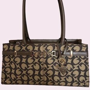 NWT Vintage GUESS Monogram Satchel Bag Brown Tan Y2K 2000s Retro Purse NEW
